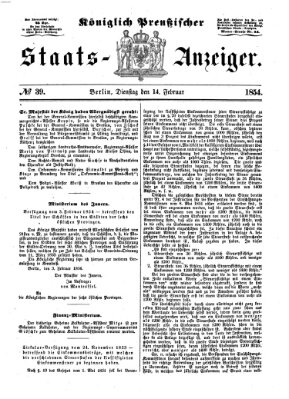 Königlich Preußischer Staats-Anzeiger (Allgemeine preußische Staats-Zeitung) Dienstag 14. Februar 1854