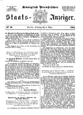 Königlich Preußischer Staats-Anzeiger (Allgemeine preußische Staats-Zeitung) Sonntag 5. März 1854