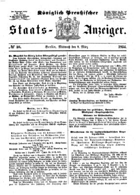 Königlich Preußischer Staats-Anzeiger (Allgemeine preußische Staats-Zeitung) Mittwoch 8. März 1854