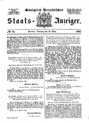 Königlich Preußischer Staats-Anzeiger (Allgemeine preußische Staats-Zeitung) Sonntag 12. März 1854