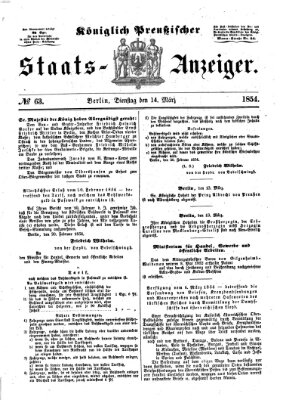 Königlich Preußischer Staats-Anzeiger (Allgemeine preußische Staats-Zeitung) Dienstag 14. März 1854