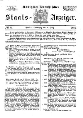 Königlich Preußischer Staats-Anzeiger (Allgemeine preußische Staats-Zeitung) Donnerstag 16. März 1854