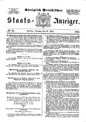 Königlich Preußischer Staats-Anzeiger (Allgemeine preußische Staats-Zeitung) Dienstag 21. März 1854