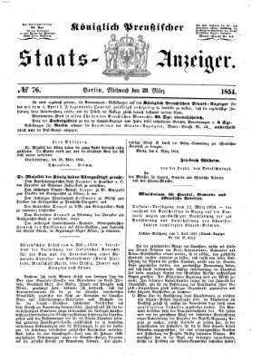 Königlich Preußischer Staats-Anzeiger (Allgemeine preußische Staats-Zeitung) Mittwoch 29. März 1854