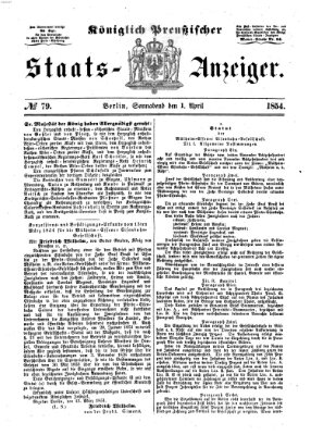 Königlich Preußischer Staats-Anzeiger (Allgemeine preußische Staats-Zeitung) Samstag 1. April 1854
