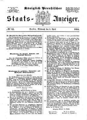 Königlich Preußischer Staats-Anzeiger (Allgemeine preußische Staats-Zeitung) Mittwoch 5. April 1854