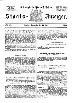 Königlich Preußischer Staats-Anzeiger (Allgemeine preußische Staats-Zeitung) Donnerstag 13. April 1854