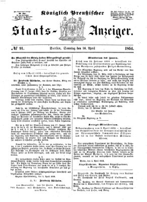 Königlich Preußischer Staats-Anzeiger (Allgemeine preußische Staats-Zeitung) Sonntag 16. April 1854