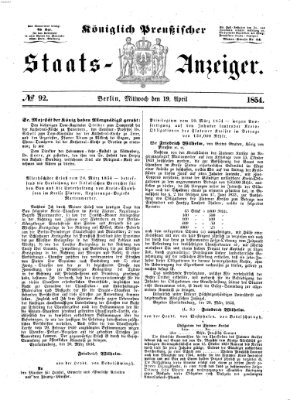 Königlich Preußischer Staats-Anzeiger (Allgemeine preußische Staats-Zeitung) Mittwoch 19. April 1854