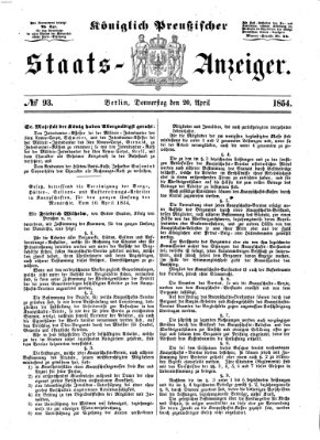 Königlich Preußischer Staats-Anzeiger (Allgemeine preußische Staats-Zeitung) Donnerstag 20. April 1854