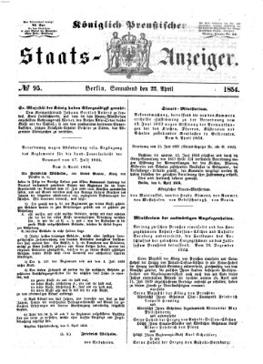 Königlich Preußischer Staats-Anzeiger (Allgemeine preußische Staats-Zeitung) Samstag 22. April 1854