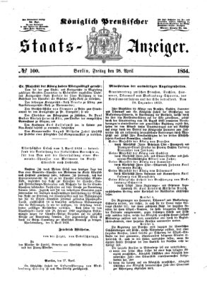 Königlich Preußischer Staats-Anzeiger (Allgemeine preußische Staats-Zeitung) Freitag 28. April 1854