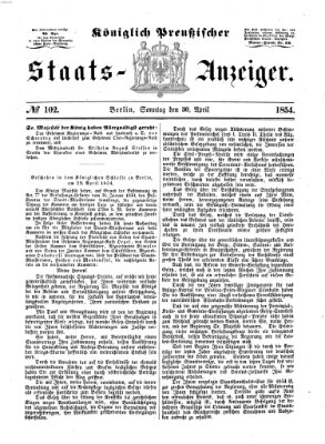 Königlich Preußischer Staats-Anzeiger (Allgemeine preußische Staats-Zeitung) Sonntag 30. April 1854