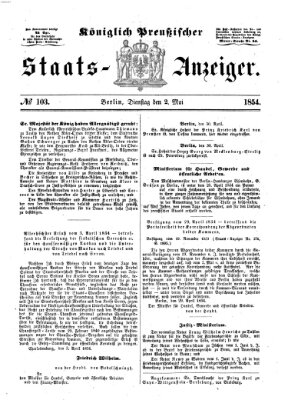 Königlich Preußischer Staats-Anzeiger (Allgemeine preußische Staats-Zeitung) Dienstag 2. Mai 1854