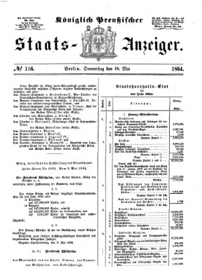 Königlich Preußischer Staats-Anzeiger (Allgemeine preußische Staats-Zeitung) Donnerstag 18. Mai 1854