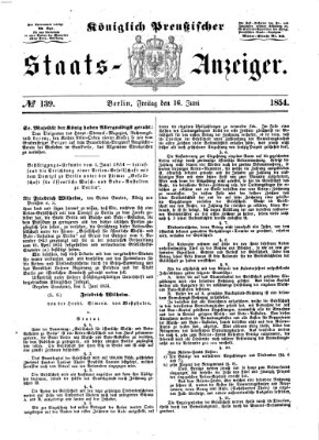 Königlich Preußischer Staats-Anzeiger (Allgemeine preußische Staats-Zeitung) Freitag 16. Juni 1854