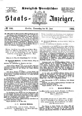 Königlich Preußischer Staats-Anzeiger (Allgemeine preußische Staats-Zeitung) Donnerstag 22. Juni 1854