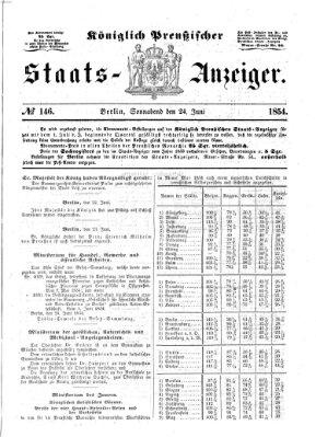 Königlich Preußischer Staats-Anzeiger (Allgemeine preußische Staats-Zeitung) Samstag 24. Juni 1854