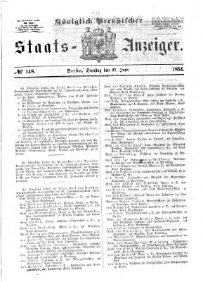 Königlich Preußischer Staats-Anzeiger (Allgemeine preußische Staats-Zeitung) Dienstag 27. Juni 1854