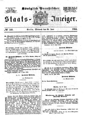 Königlich Preußischer Staats-Anzeiger (Allgemeine preußische Staats-Zeitung) Mittwoch 28. Juni 1854