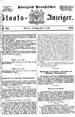 Königlich Preußischer Staats-Anzeiger (Allgemeine preußische Staats-Zeitung) Sonntag 2. Juli 1854