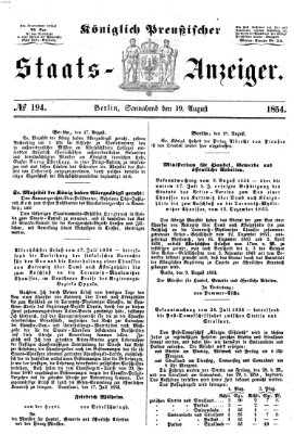 Königlich Preußischer Staats-Anzeiger (Allgemeine preußische Staats-Zeitung) Samstag 19. August 1854