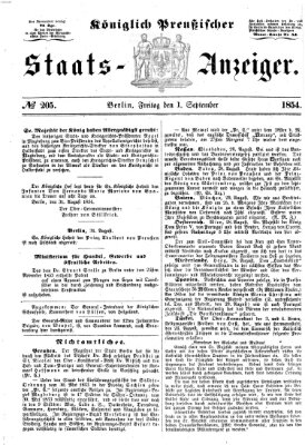 Königlich Preußischer Staats-Anzeiger (Allgemeine preußische Staats-Zeitung) Freitag 1. September 1854