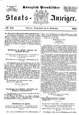 Königlich Preußischer Staats-Anzeiger (Allgemeine preußische Staats-Zeitung) Samstag 9. September 1854