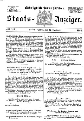 Königlich Preußischer Staats-Anzeiger (Allgemeine preußische Staats-Zeitung) Dienstag 12. September 1854