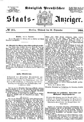 Königlich Preußischer Staats-Anzeiger (Allgemeine preußische Staats-Zeitung) Mittwoch 13. September 1854