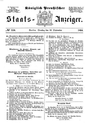 Königlich Preußischer Staats-Anzeiger (Allgemeine preußische Staats-Zeitung) Dienstag 19. September 1854