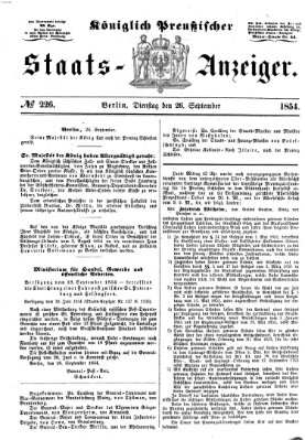 Königlich Preußischer Staats-Anzeiger (Allgemeine preußische Staats-Zeitung) Dienstag 26. September 1854