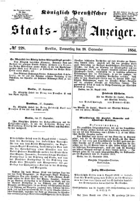 Königlich Preußischer Staats-Anzeiger (Allgemeine preußische Staats-Zeitung) Donnerstag 28. September 1854