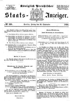 Königlich Preußischer Staats-Anzeiger (Allgemeine preußische Staats-Zeitung) Freitag 29. September 1854