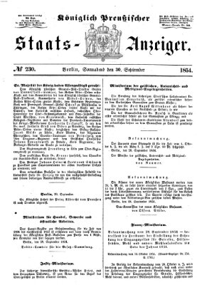 Königlich Preußischer Staats-Anzeiger (Allgemeine preußische Staats-Zeitung) Samstag 30. September 1854