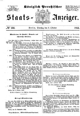 Königlich Preußischer Staats-Anzeiger (Allgemeine preußische Staats-Zeitung) Dienstag 3. Oktober 1854