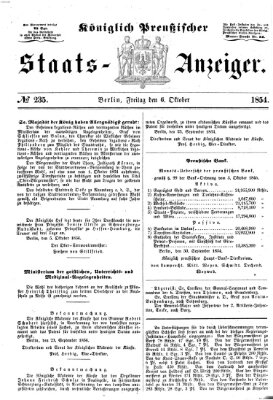 Königlich Preußischer Staats-Anzeiger (Allgemeine preußische Staats-Zeitung) Freitag 6. Oktober 1854