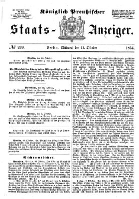 Königlich Preußischer Staats-Anzeiger (Allgemeine preußische Staats-Zeitung) Mittwoch 11. Oktober 1854