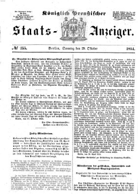 Königlich Preußischer Staats-Anzeiger (Allgemeine preußische Staats-Zeitung) Sonntag 29. Oktober 1854