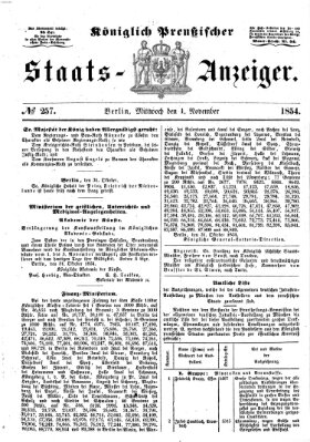 Königlich Preußischer Staats-Anzeiger (Allgemeine preußische Staats-Zeitung) Mittwoch 1. November 1854