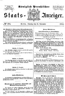 Königlich Preußischer Staats-Anzeiger (Allgemeine preußische Staats-Zeitung) Dienstag 21. November 1854