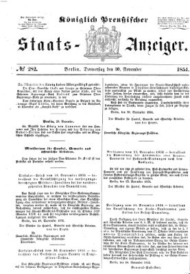 Königlich Preußischer Staats-Anzeiger (Allgemeine preußische Staats-Zeitung) Donnerstag 30. November 1854