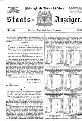 Königlich Preußischer Staats-Anzeiger (Allgemeine preußische Staats-Zeitung) Samstag 2. Dezember 1854