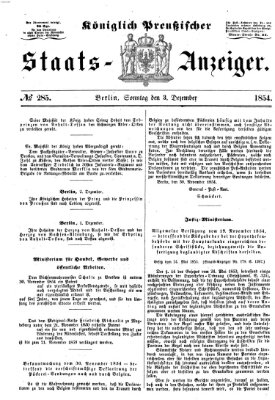 Königlich Preußischer Staats-Anzeiger (Allgemeine preußische Staats-Zeitung) Sonntag 3. Dezember 1854