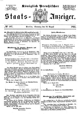 Königlich Preußischer Staats-Anzeiger (Allgemeine preußische Staats-Zeitung) Sonntag 12. August 1855