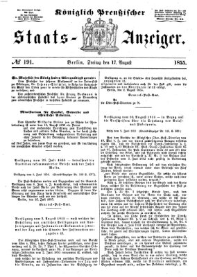 Königlich Preußischer Staats-Anzeiger (Allgemeine preußische Staats-Zeitung) Freitag 17. August 1855