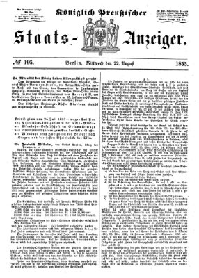 Königlich Preußischer Staats-Anzeiger (Allgemeine preußische Staats-Zeitung) Mittwoch 22. August 1855