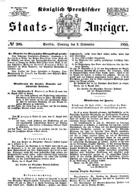 Königlich Preußischer Staats-Anzeiger (Allgemeine preußische Staats-Zeitung) Sonntag 2. September 1855