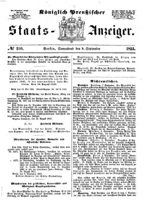 Königlich Preußischer Staats-Anzeiger (Allgemeine preußische Staats-Zeitung) Samstag 8. September 1855