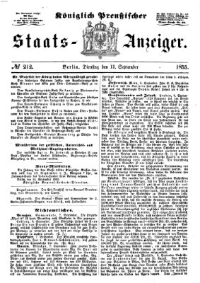 Königlich Preußischer Staats-Anzeiger (Allgemeine preußische Staats-Zeitung) Dienstag 11. September 1855